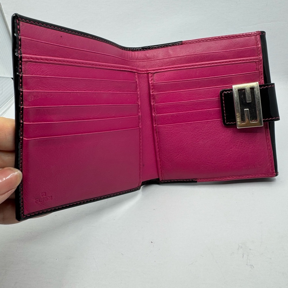 Fendi Black FF Logo Bifold Wallet with Pink Stitching - Picture 4 of 5